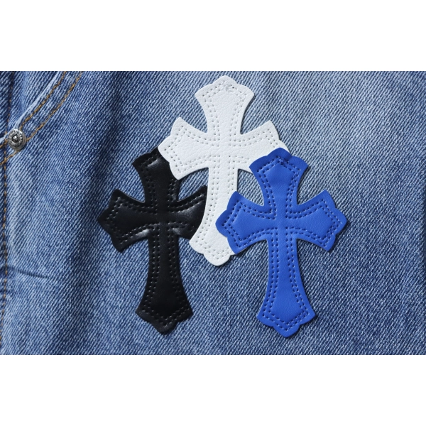 Chrome Hearts Fleur Knee Cross Patch Jeans Blue