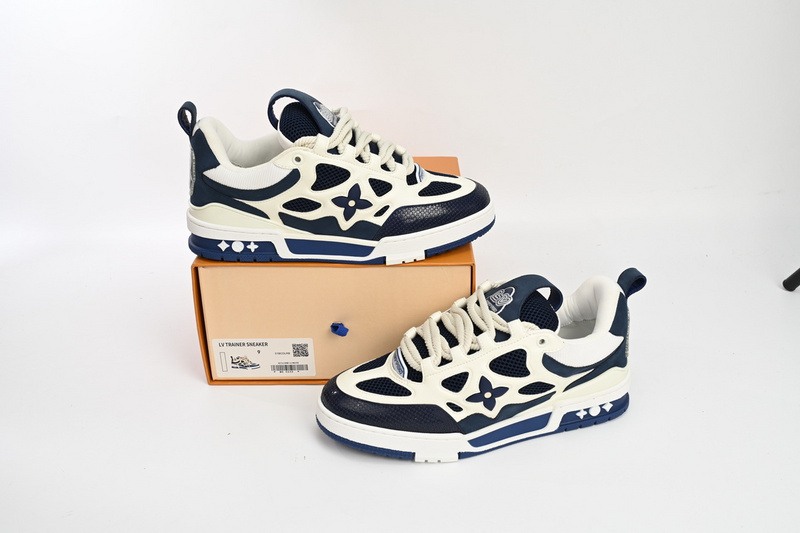 Pkkicks God Batch LOUIS VUITTON Leather lace up Fashionable Board Shoes Blue 51BCOLRB