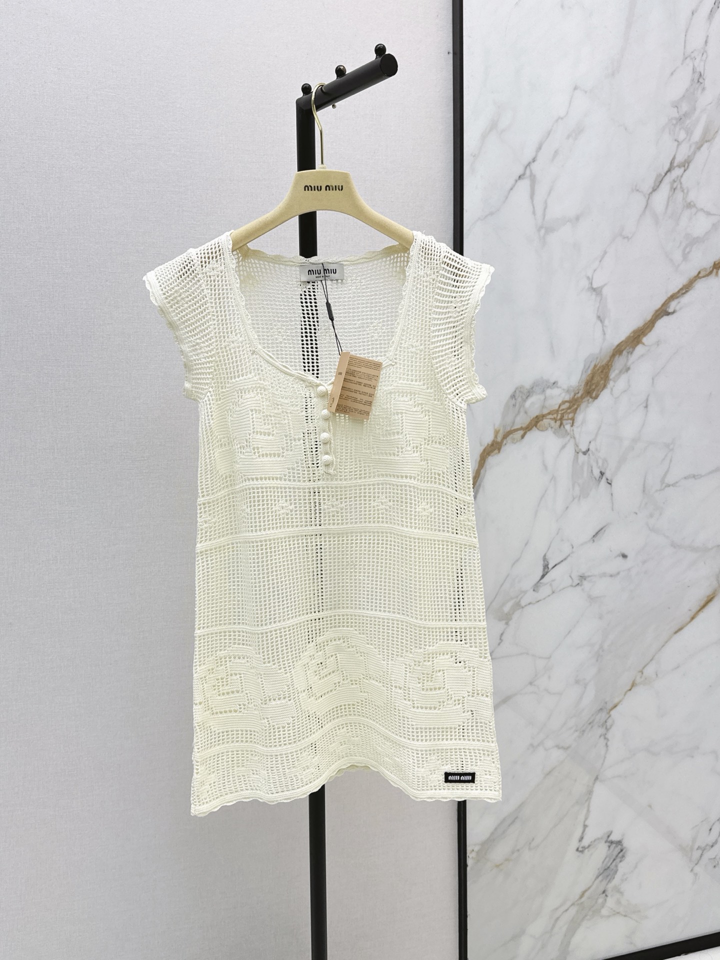 Miu New Hollow Crochet Knit Dress
