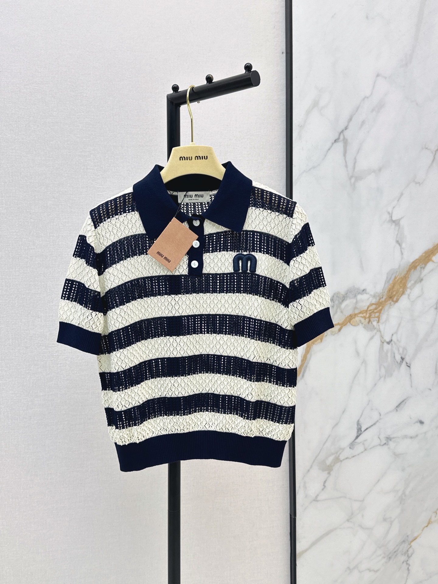 Miu New striped polo knit shirt