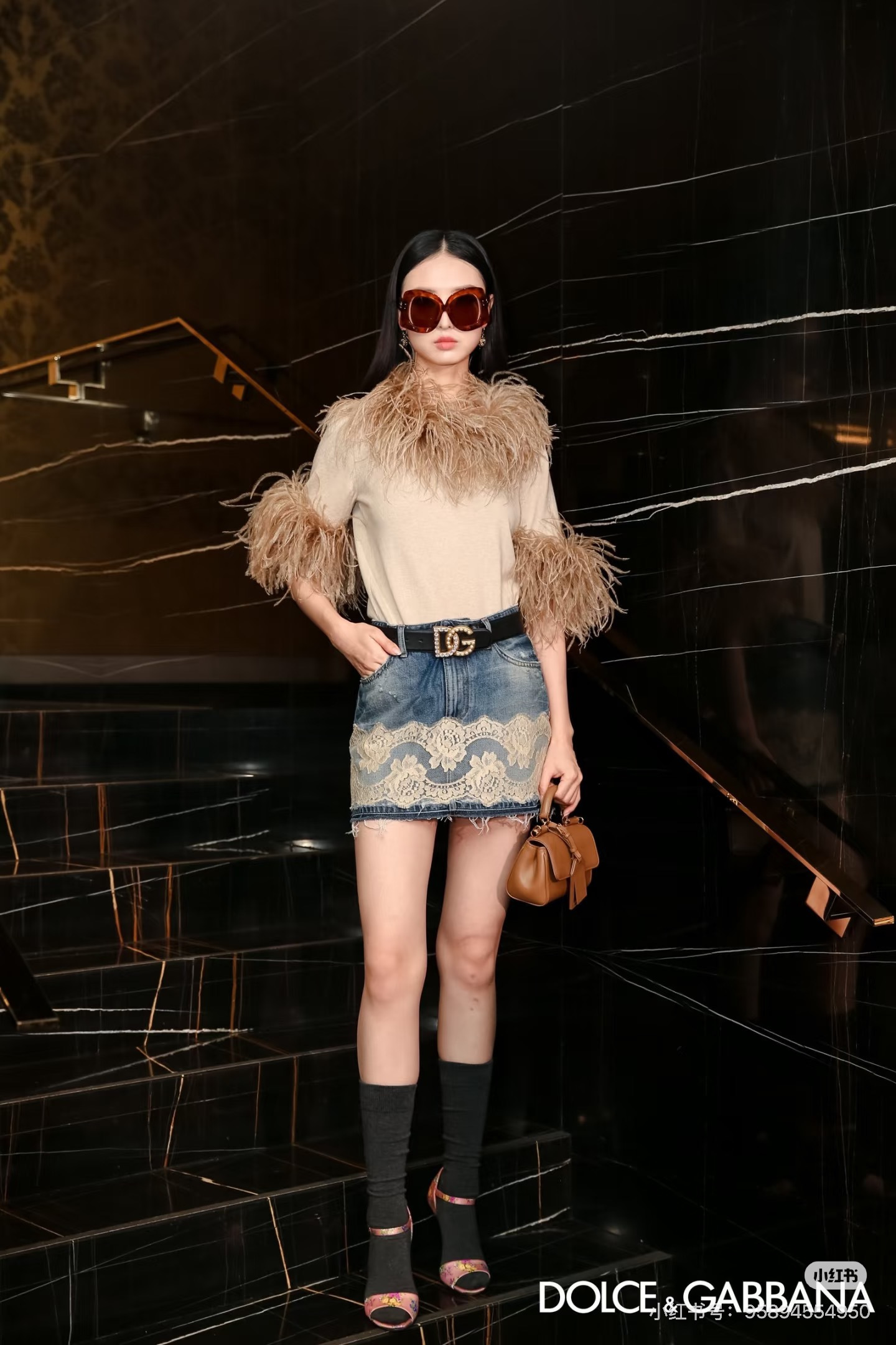 Dolc New lace contract denim skirt