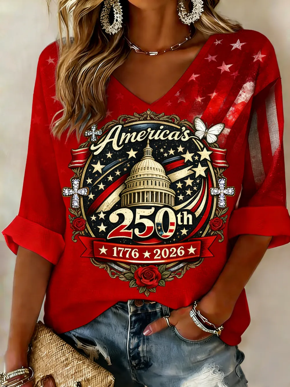 America's 250th Anniversary Capitol Building V-Neck Top