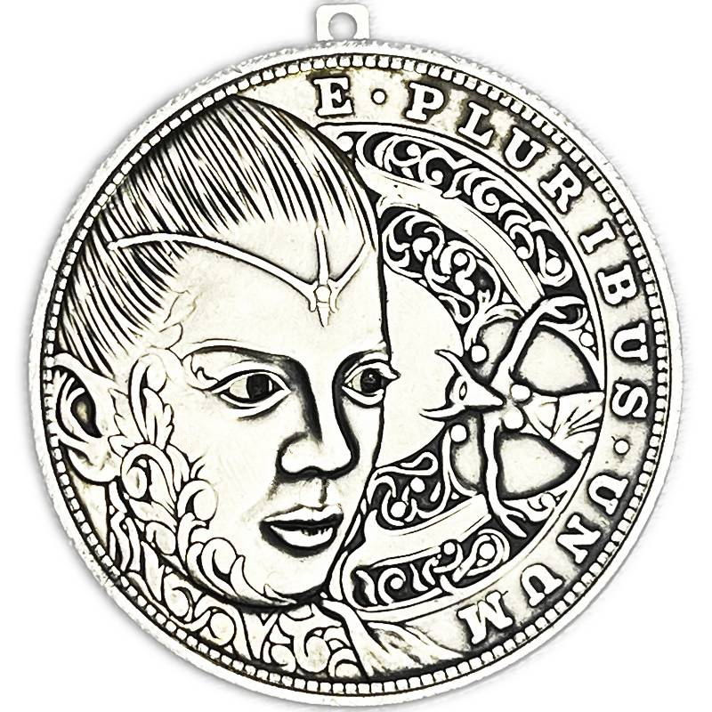 USA Movable Mechanical Coin The Queen's Eyes Moving Amazing Art Roman Booteen Hobo Nickel Morgan Dollar Collectible Creative Gift Handmade Commemoration Coin