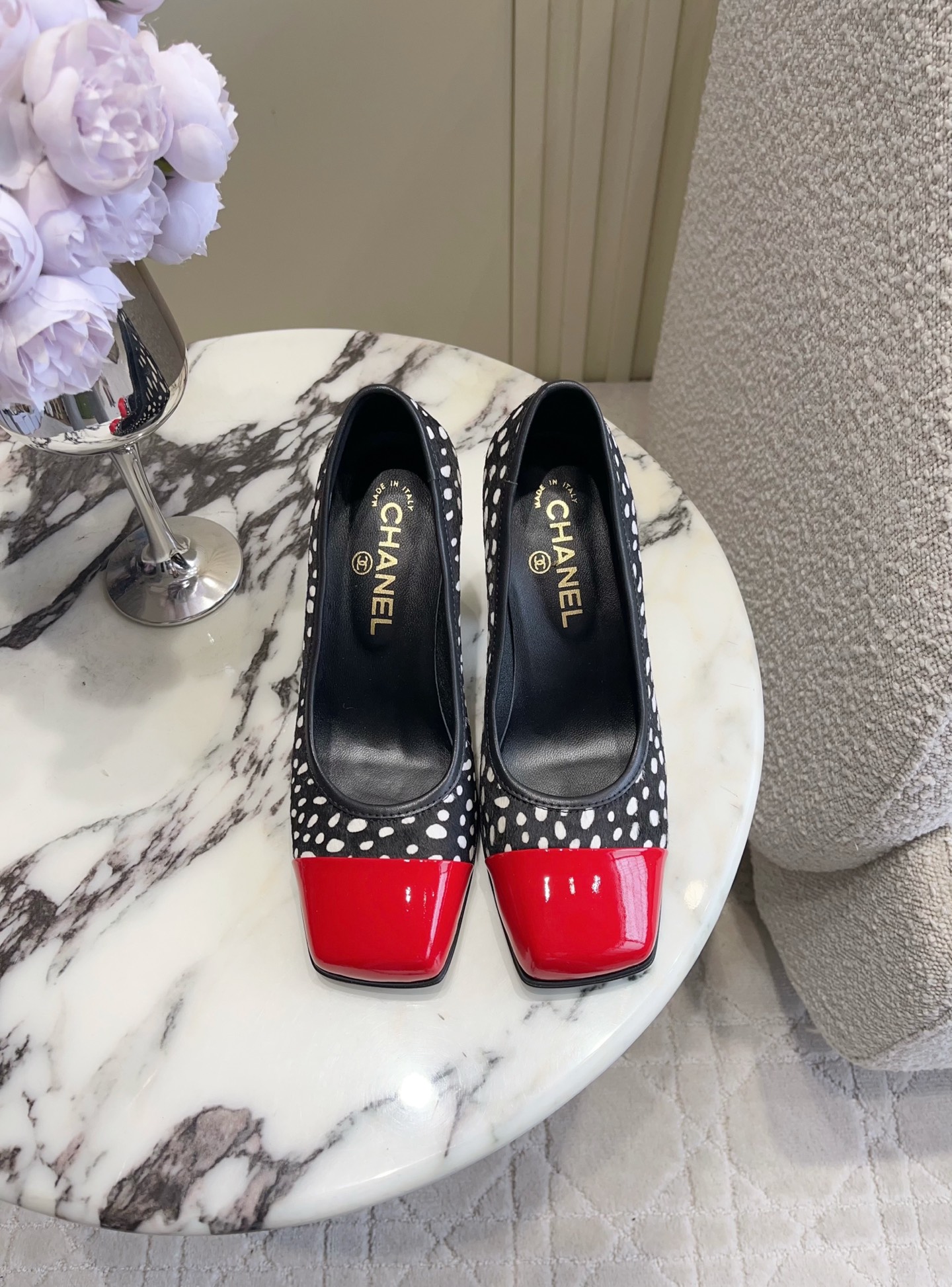 Chan NEW Horsehair color-block high heels