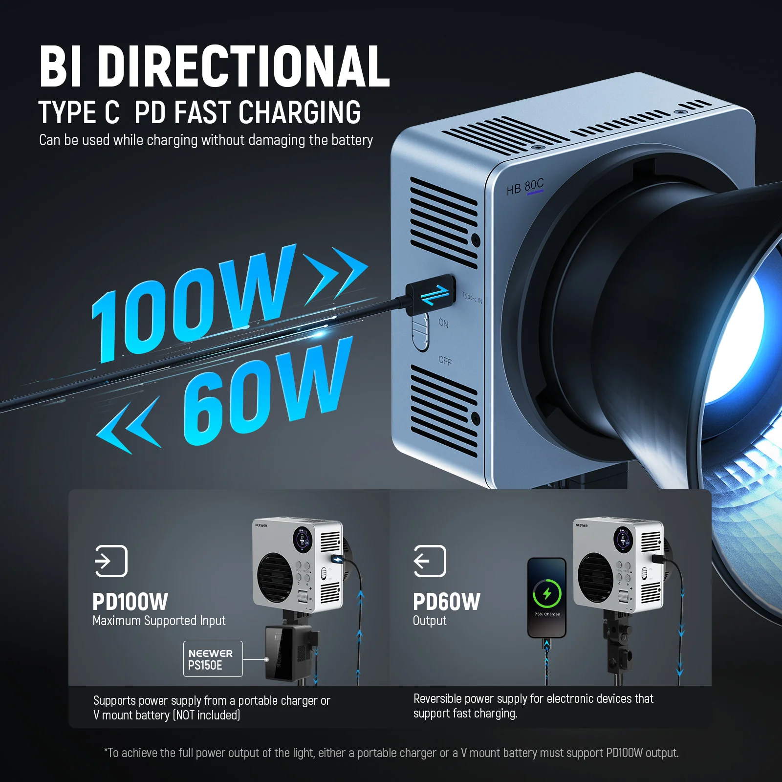HB80C 80W RGBWW Mini COB LED Video Light