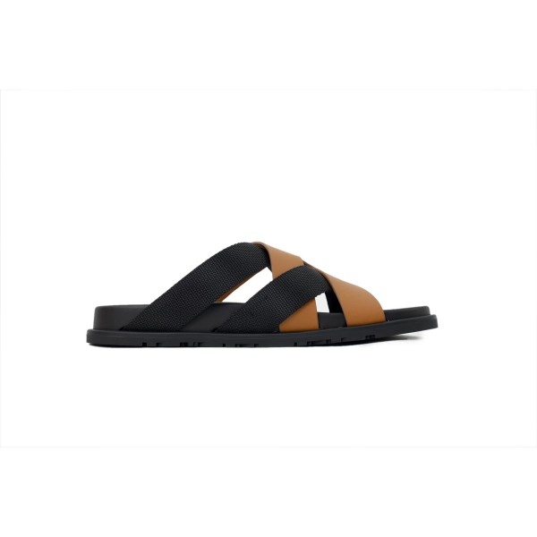 HERMES Coffee Cross Strap Slides