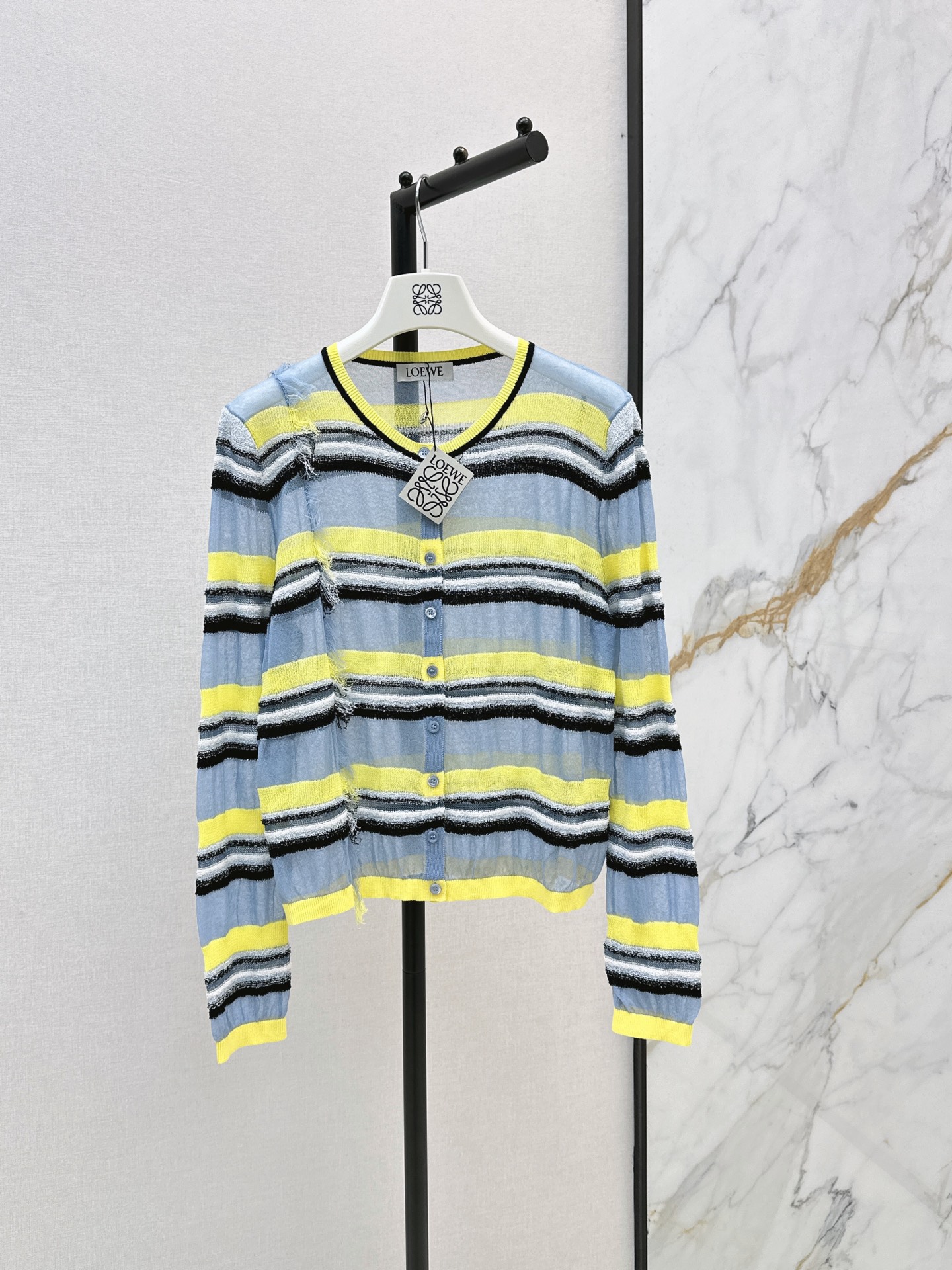 Loe New Striped Sheer Knit Cardigan