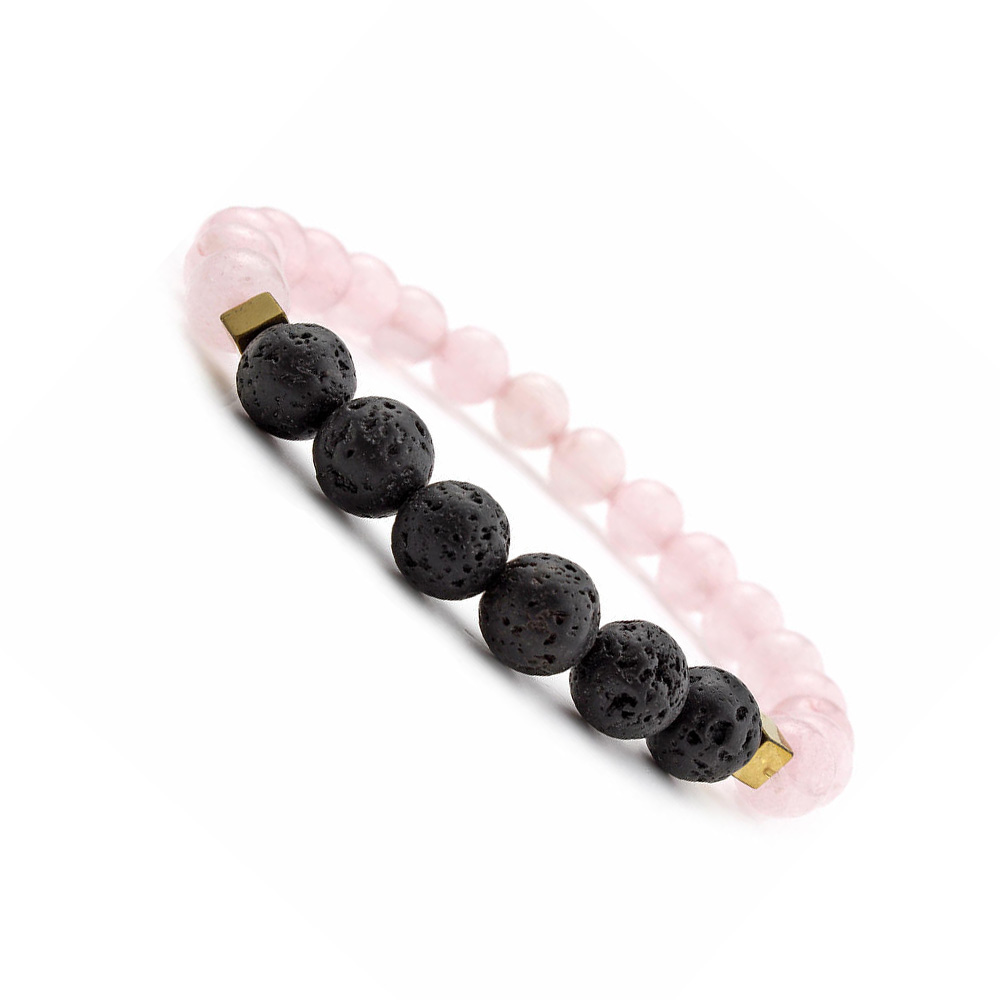 Lava Stone and Pink Crystal Beaded Bracelet