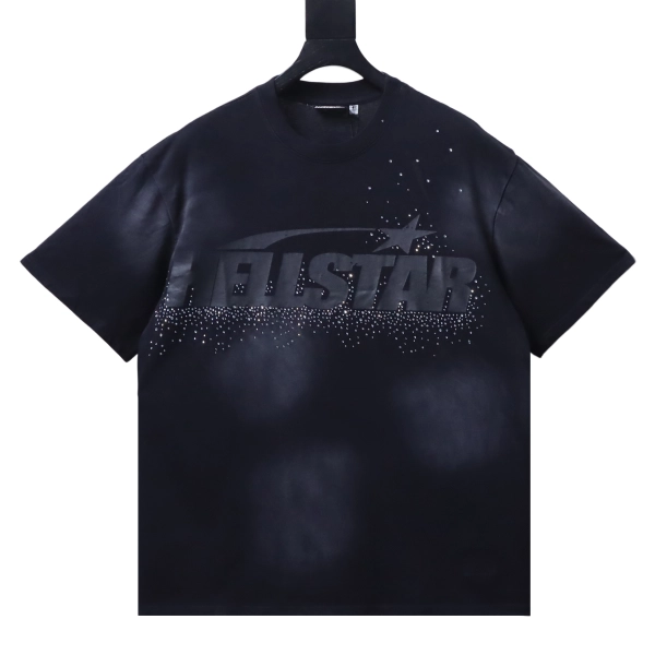 Hellstar Style Embossed Letter Print Short-Sleeve T-Shirt