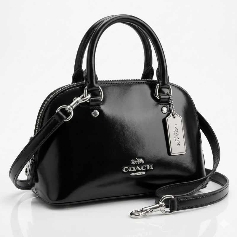 COACH CEA01 Lara Mini Crossbody, Shimmery Nappa Leather, Silver Black, 2023