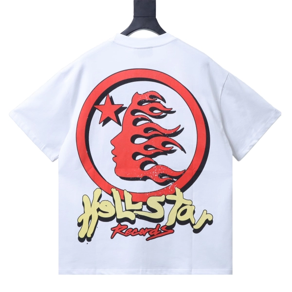 Hellstar Style Cracked Smiley Face Print Short Sleeve Tee white