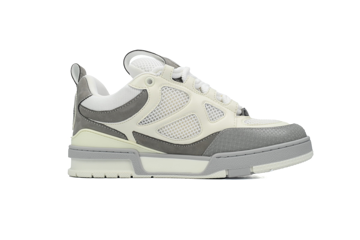 Pkkicks God Batch LOUIS VUITTON Leather lace up Fashionable Board Shoes White Gray 1ACQP4