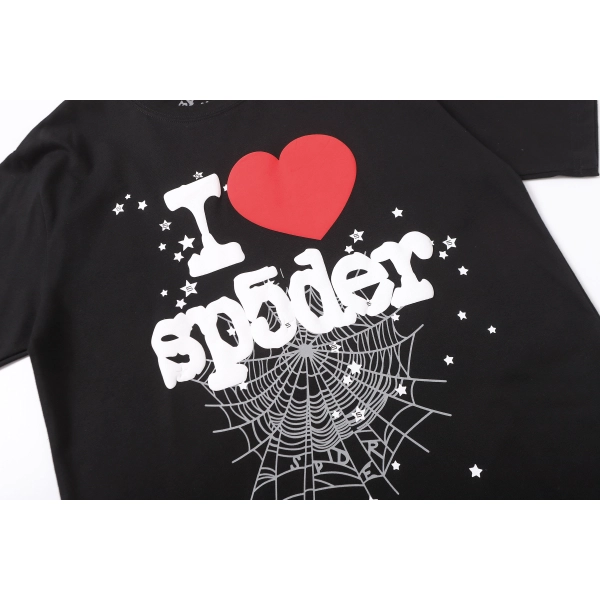 Sp5der T-Shirt T001 black  Red heart