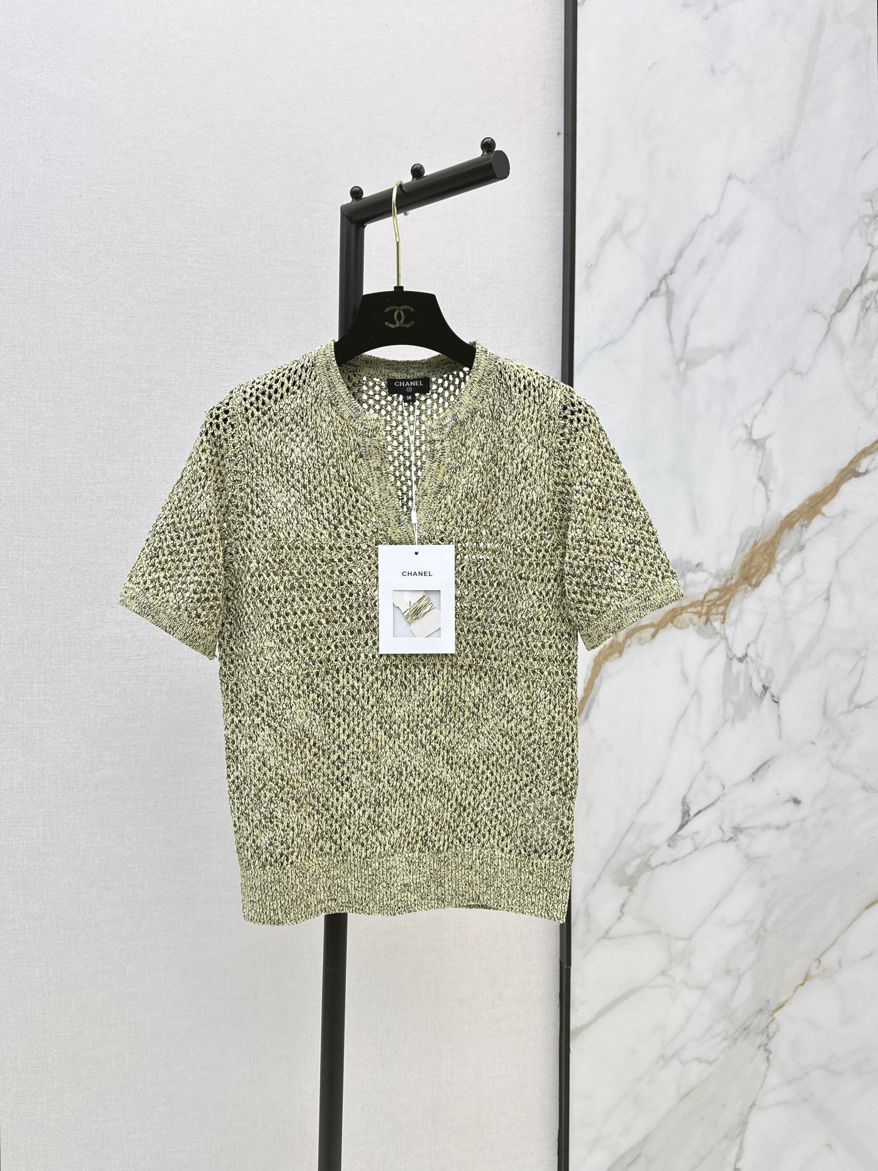 Chan New Hollow-out knitted short sleeve