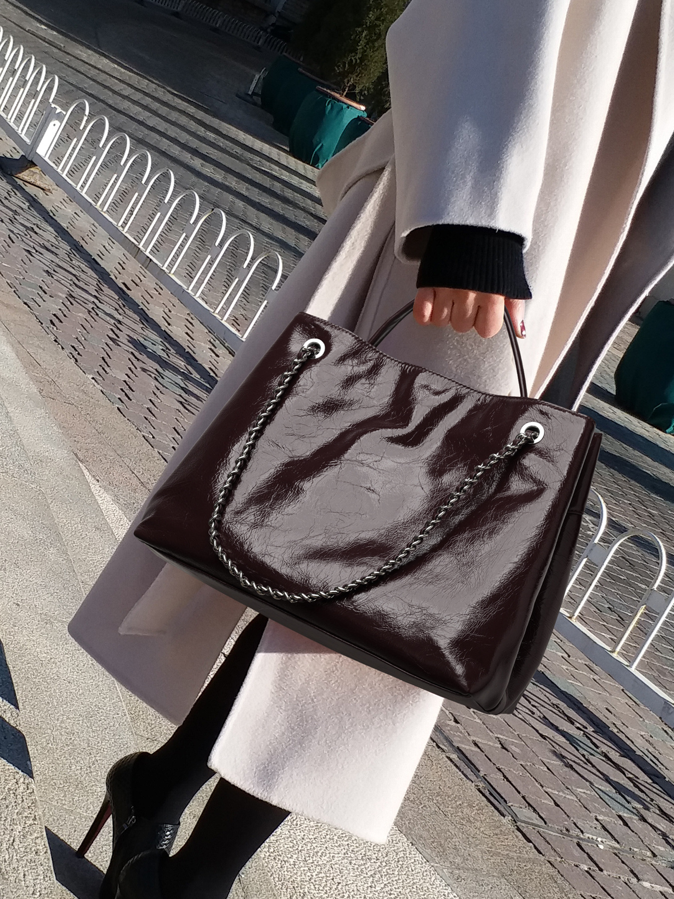 Oxblood Burgundy Patent Leather Tote