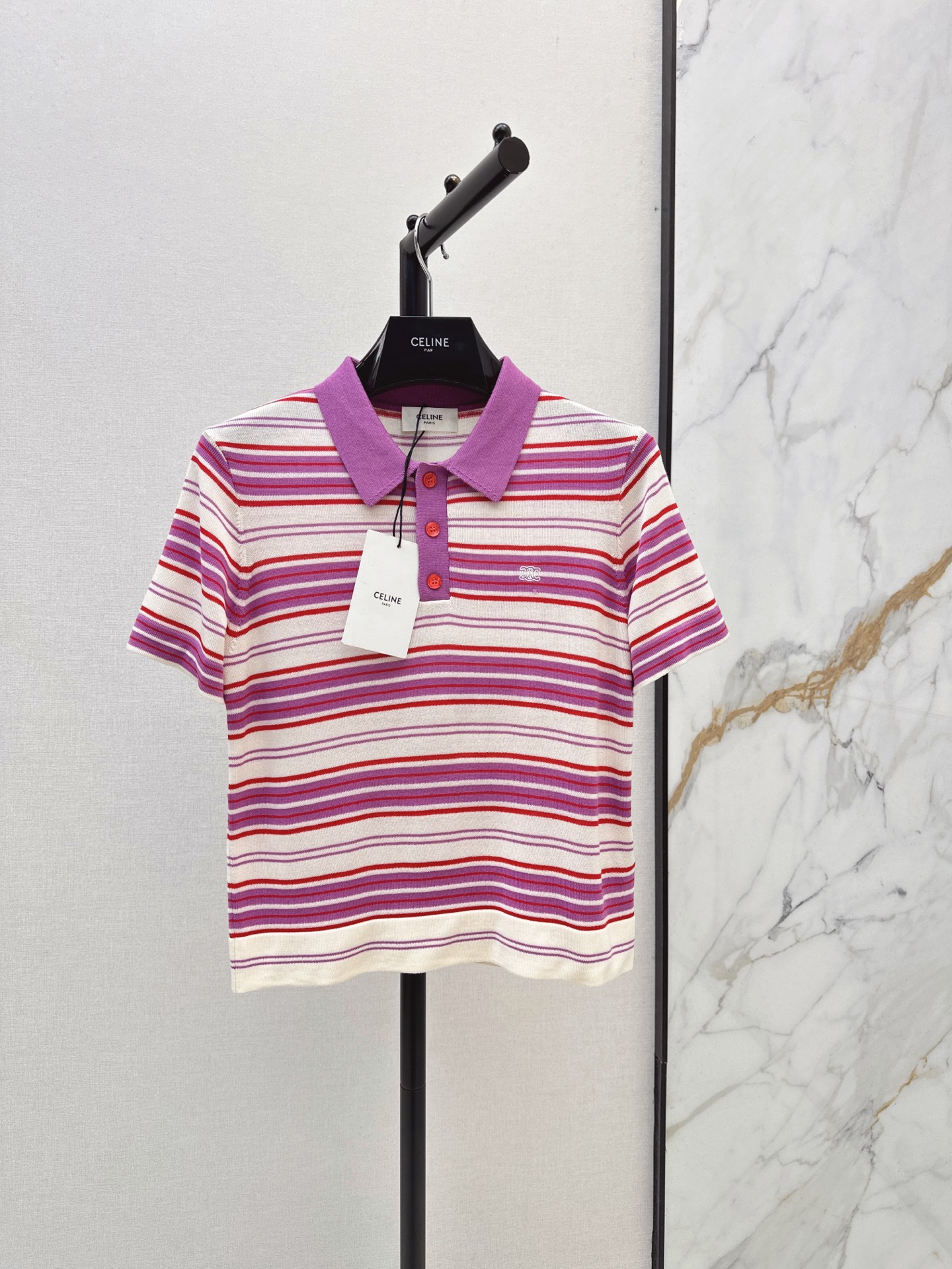 Celi New Striped Polo Embroidered Short-Sleeve Knit