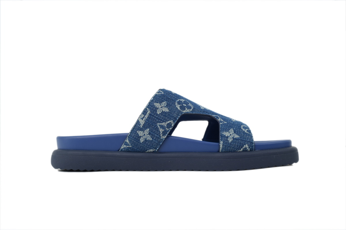 Pkkicks God Batch LOUIS VUITTON Oasis Mule Shoes Blue Denim Fabric