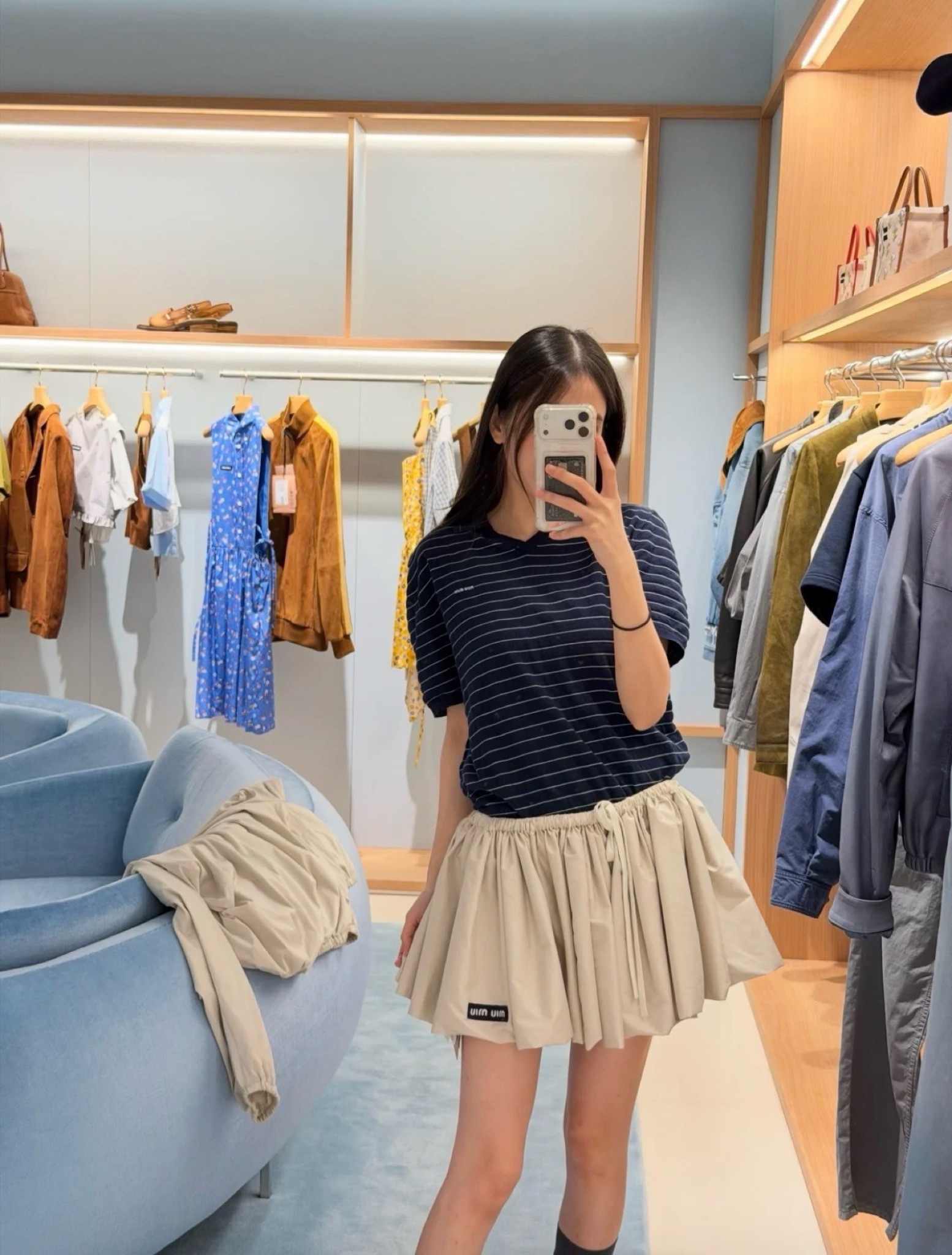 Miu New Striped Polo Knit Shirt