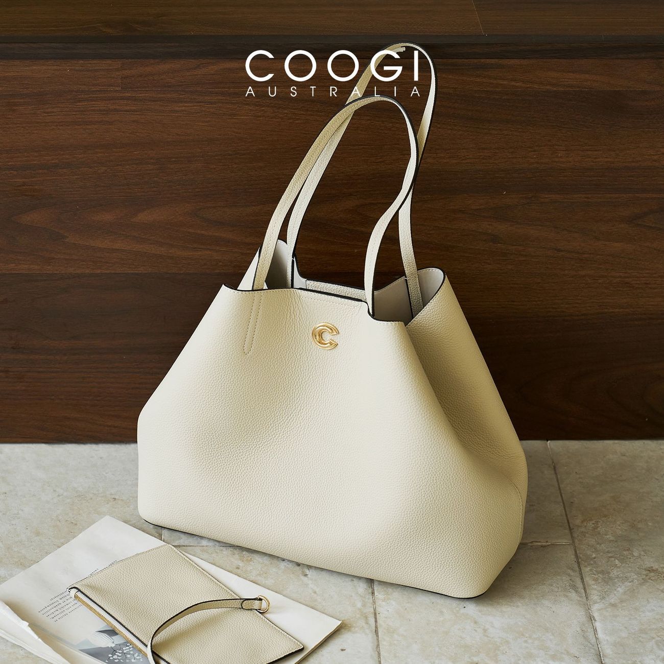 [COOGI] Women's Bag 2026 New Genuine Leather Large Capacity Tote Bag Shoulder Bag Rigid Stereo Light Luxury Brand Bag