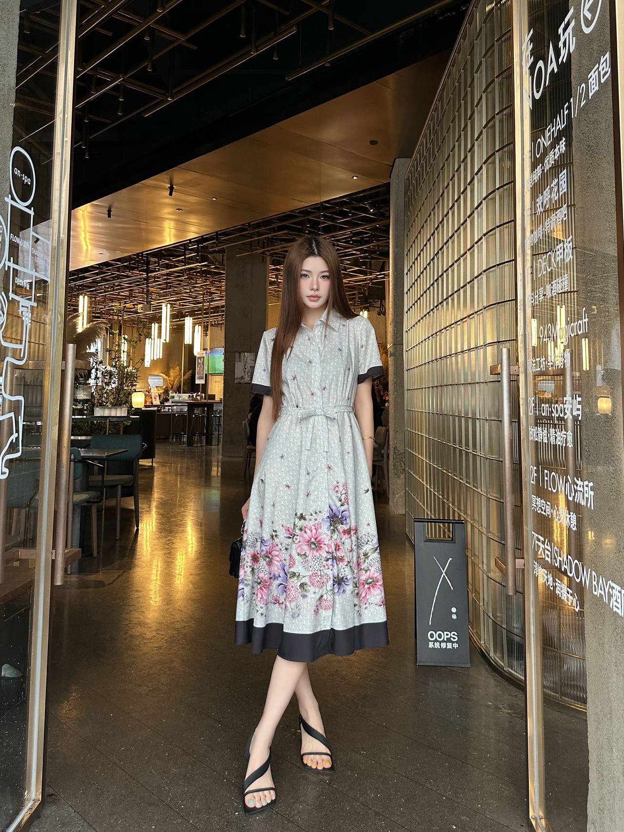 CD New Floral Print Short Sleeve Shirt Dress