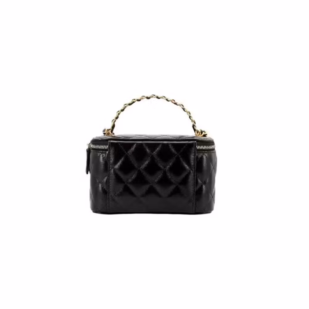 Chanel (CHANEL) women's bag hollow letter handle chain rhombus box bag cosmetic bag storage bag portable shoulder messenger bag women's black length 16cm wide 8cm high 10cm