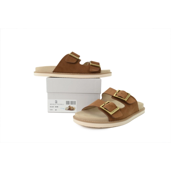 Brunello Cucinelli Suede two-strap Sandals Brown