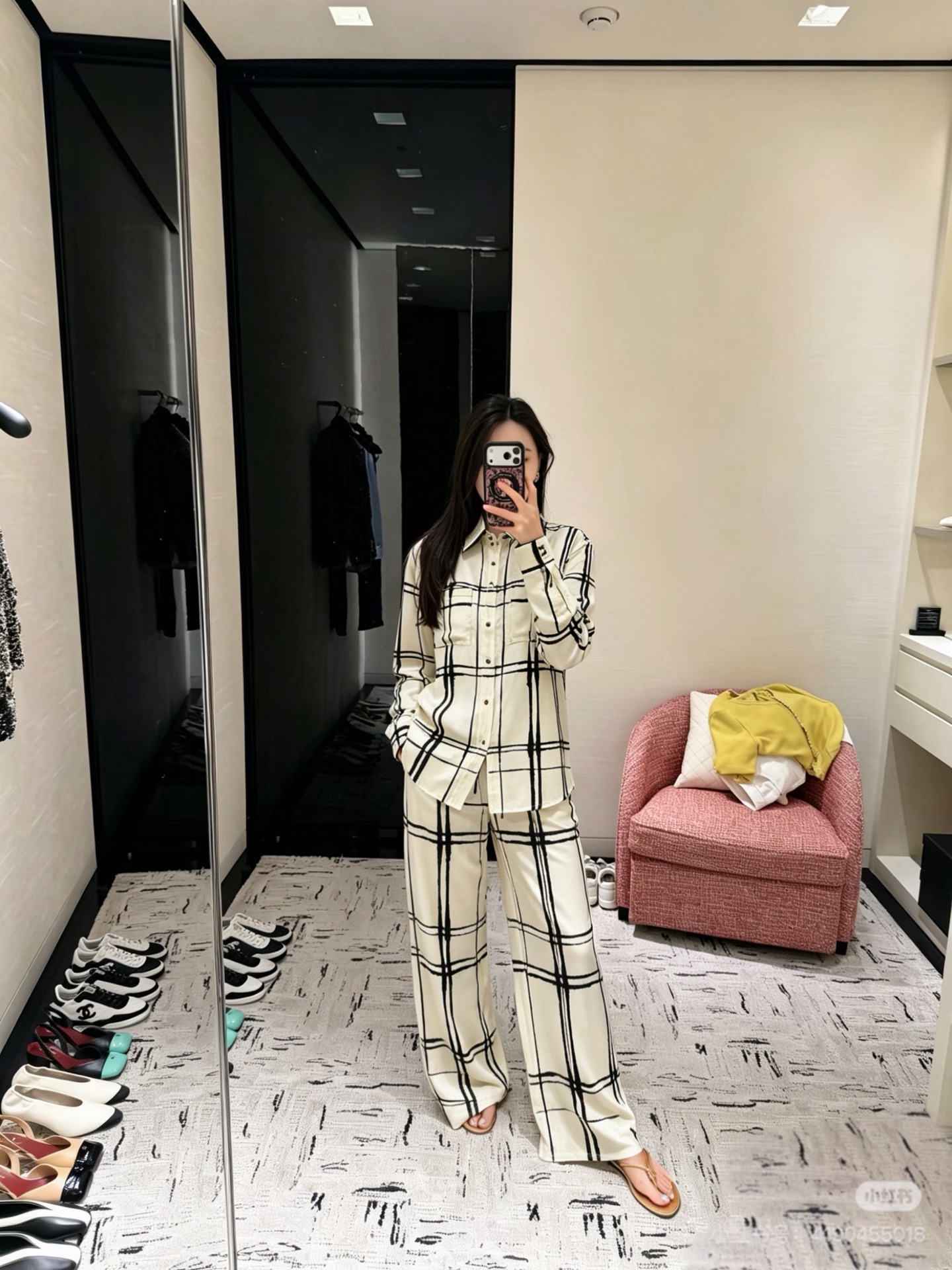 Chan New Embroidered Plaid Print Silk Shirt