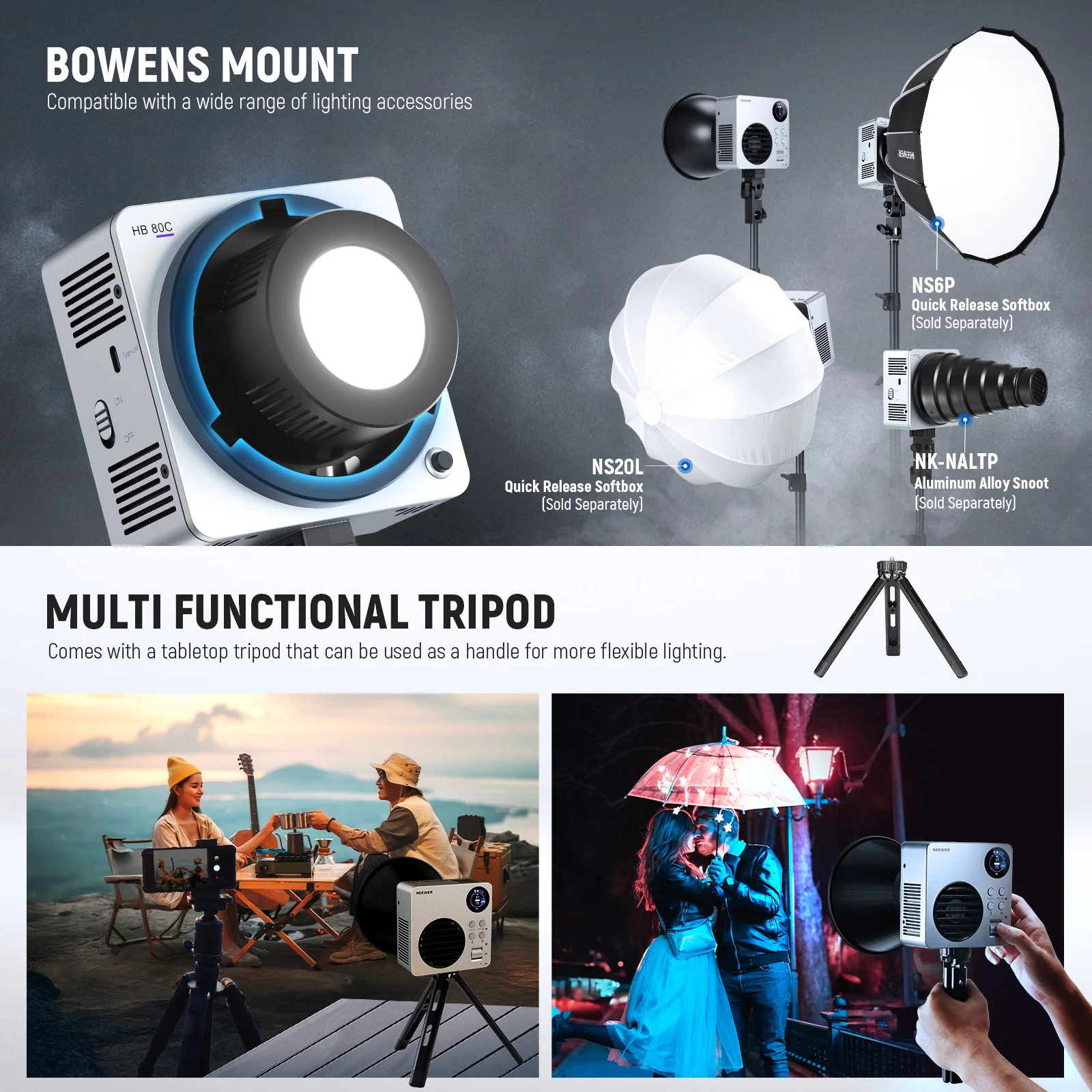 HB80C 80W RGBWW Mini COB LED Video Light