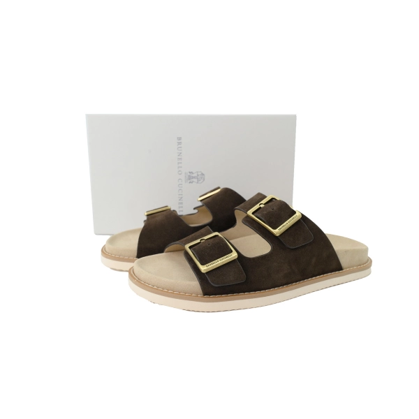 Brunello Cucinelli Suede two-strap Sandals Coffee