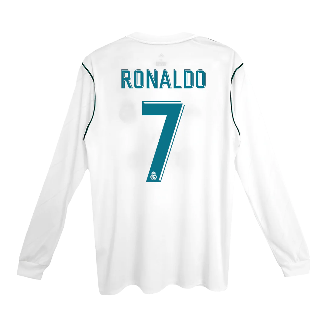 RONALDO #7 Real Madrid 2017/18 Home Long Sleeve Retro Soccer Jersey