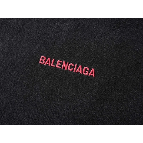 Balenciaga Clothes Logo Embroidered Washed Distressed T-shirt Black/Blue
