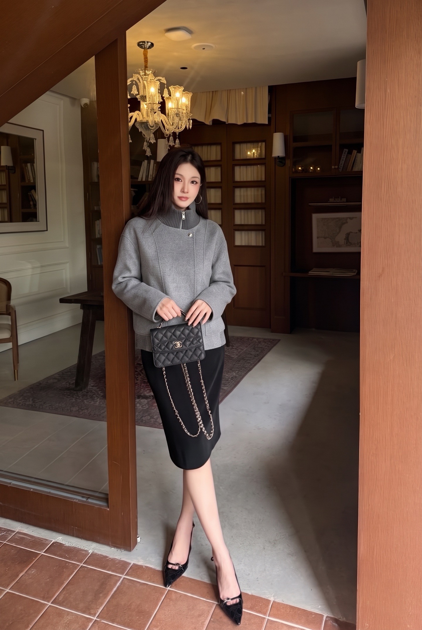 Brun New Knitted stand-collar jacket
