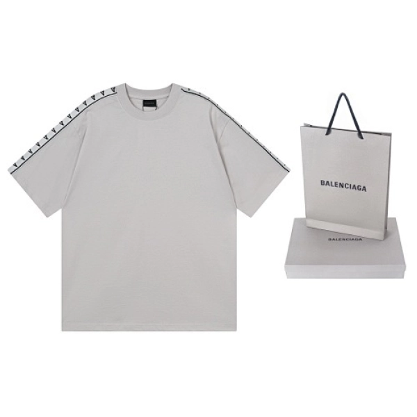 Balenciaga Clothes Washed & Distressed T-Shirt With 3B Artistic Webbing Accents Sleeves Black/Apricot