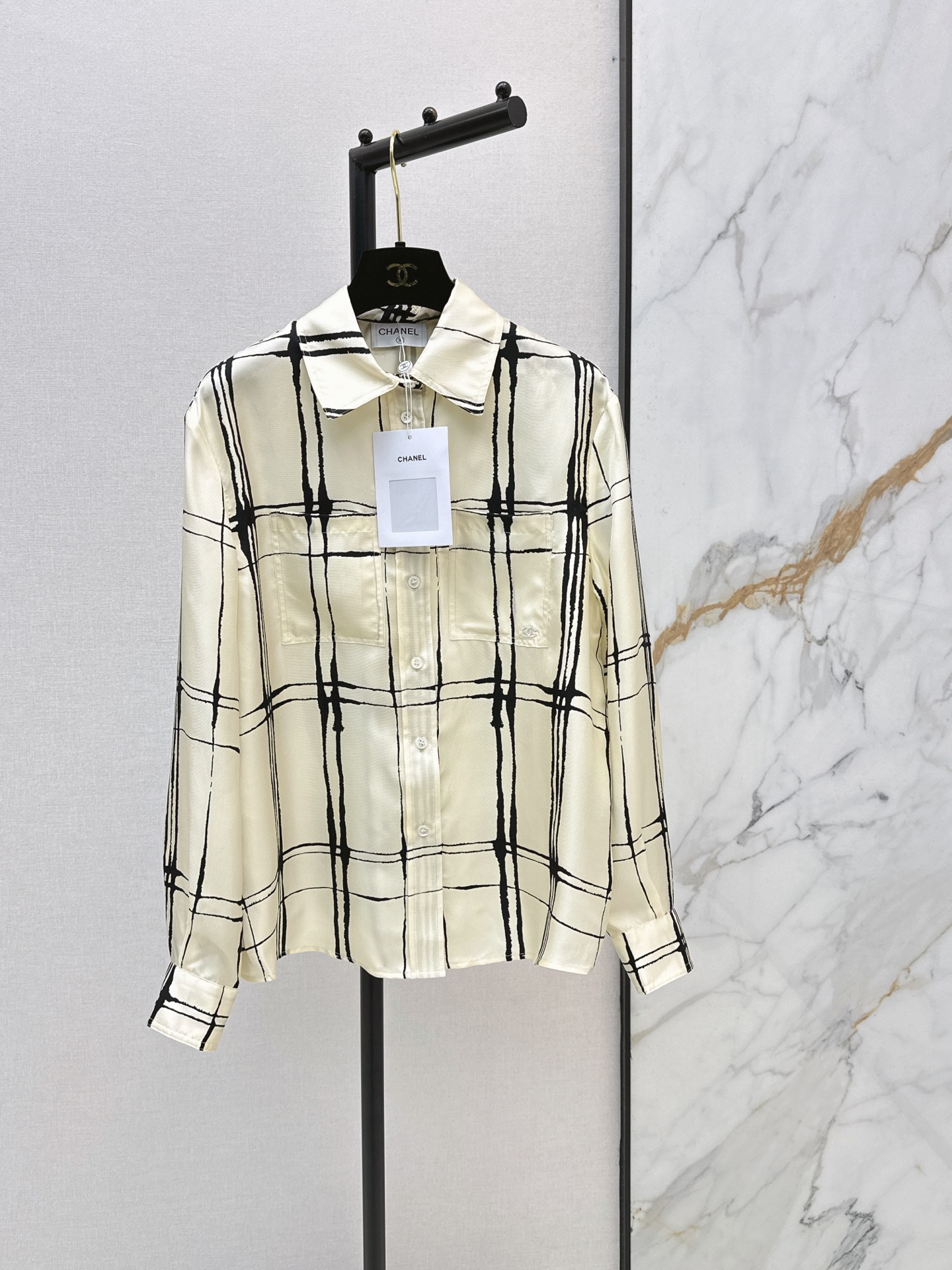 Chan New Embroidered Plaid Print Silk Shirt