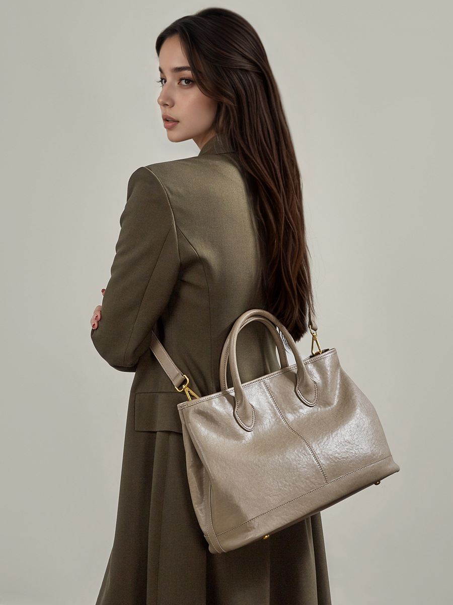 Metallic Finish Leather Satchel Tote