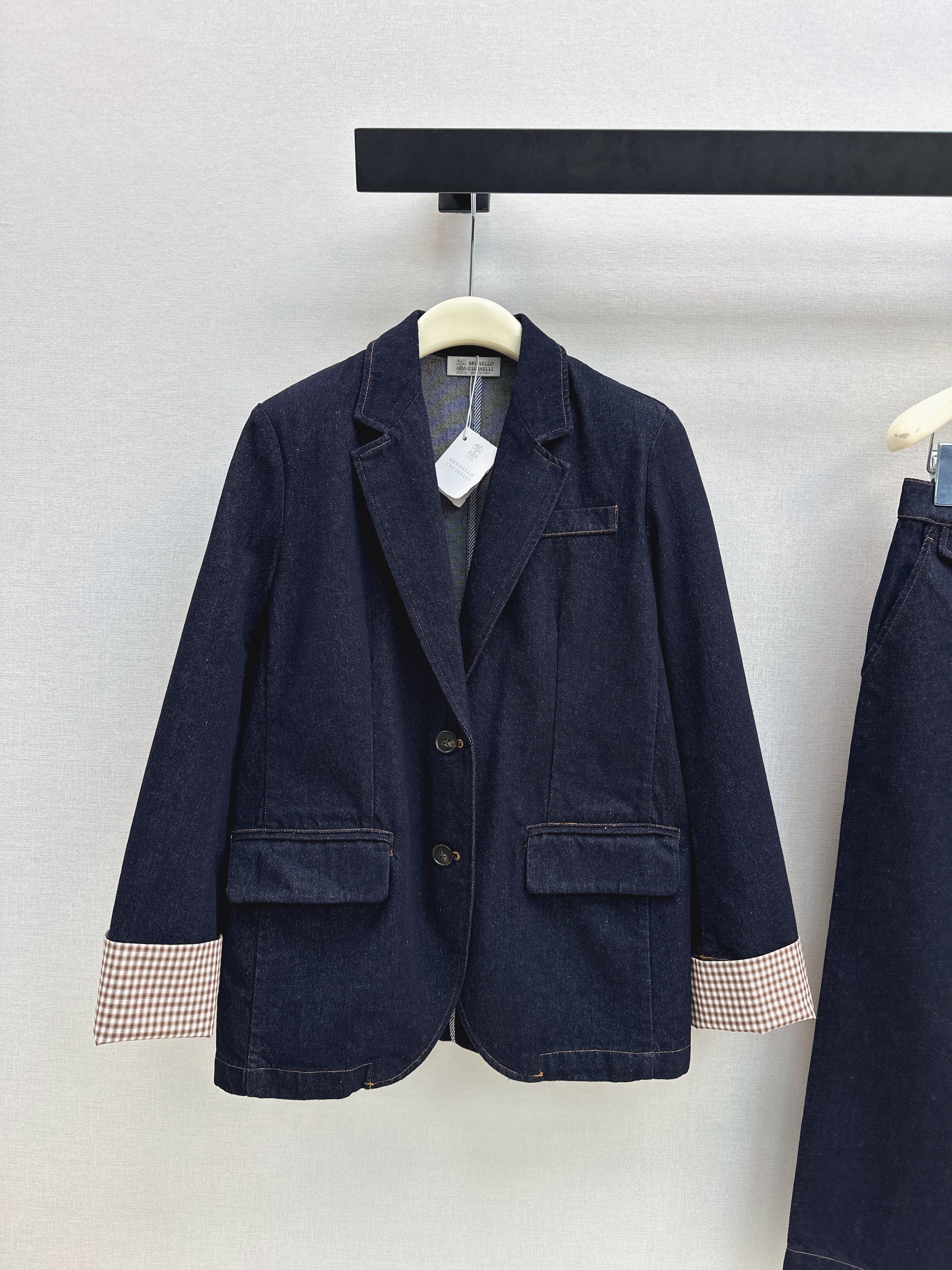Brun NEW check contract denim blazer