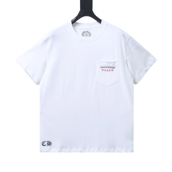 Chrome Hearts CH Vertical American Flag Print Crew Neck Short-Sleeve T-Shirt white