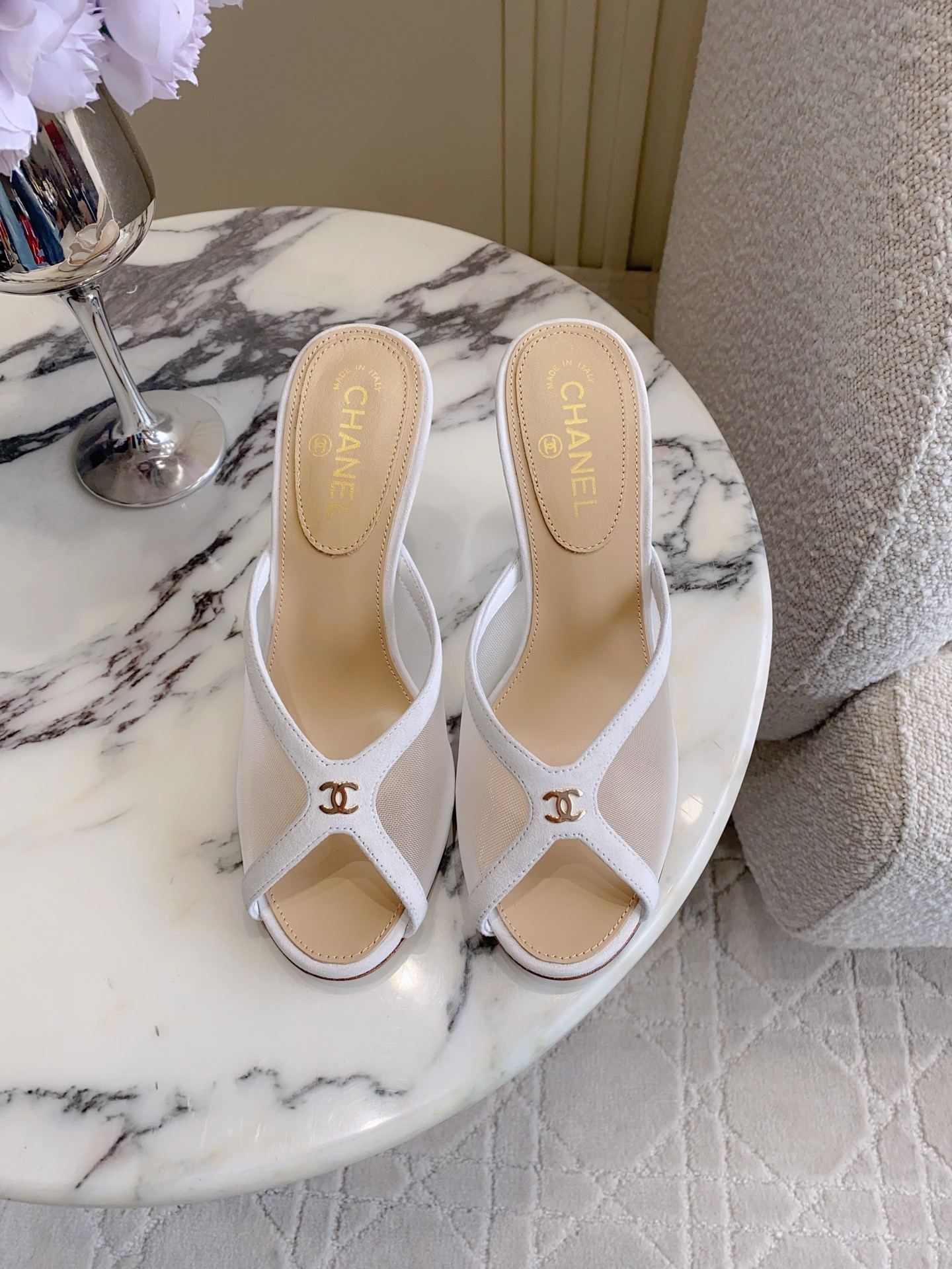 Chan New Mesh high-heeled slippers