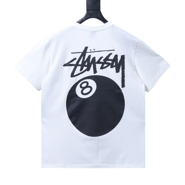 Stussy black 8-ball print short-sleeved  shirt white