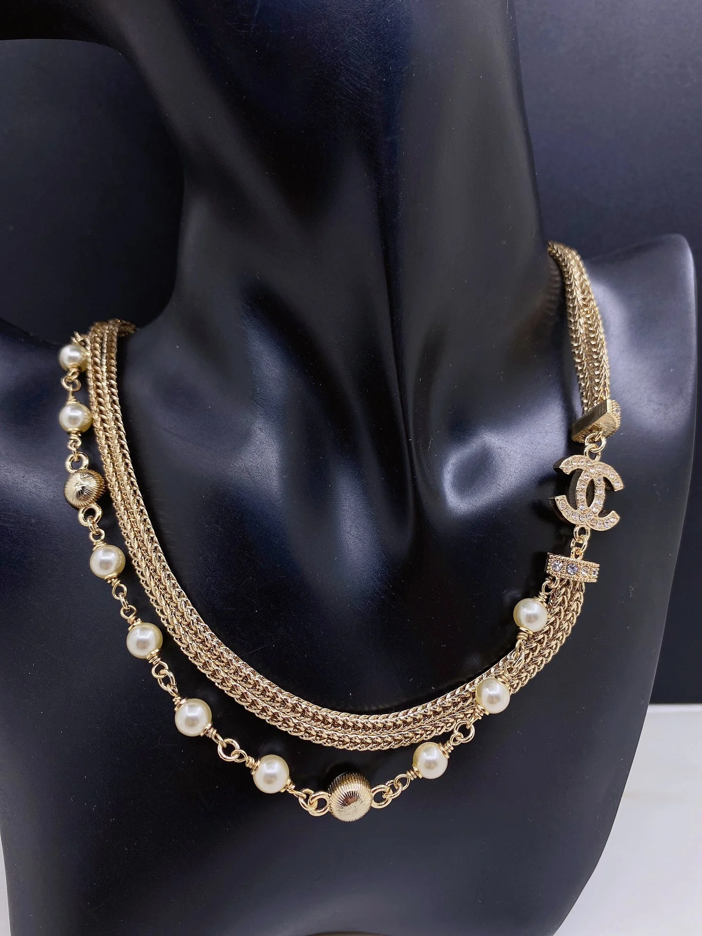 Chan New Light Gold Bow 3-Layer Necklace