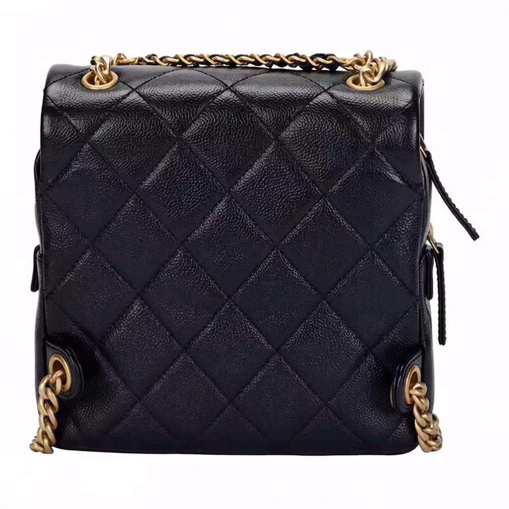 Chanel (CHANEL) women's bag 22P retro gold diamond plaid ladies flip open cowhide shoulder bag to send girlfriend black AS3108-B07628-94305 length * width * height: 19*8*20cm