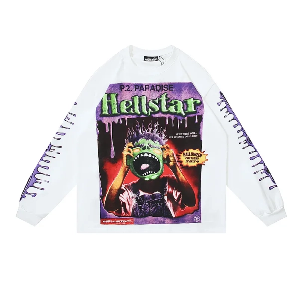 Hellstar Horror Book Long-Sleeve T-Shirt #590 BlackWhite