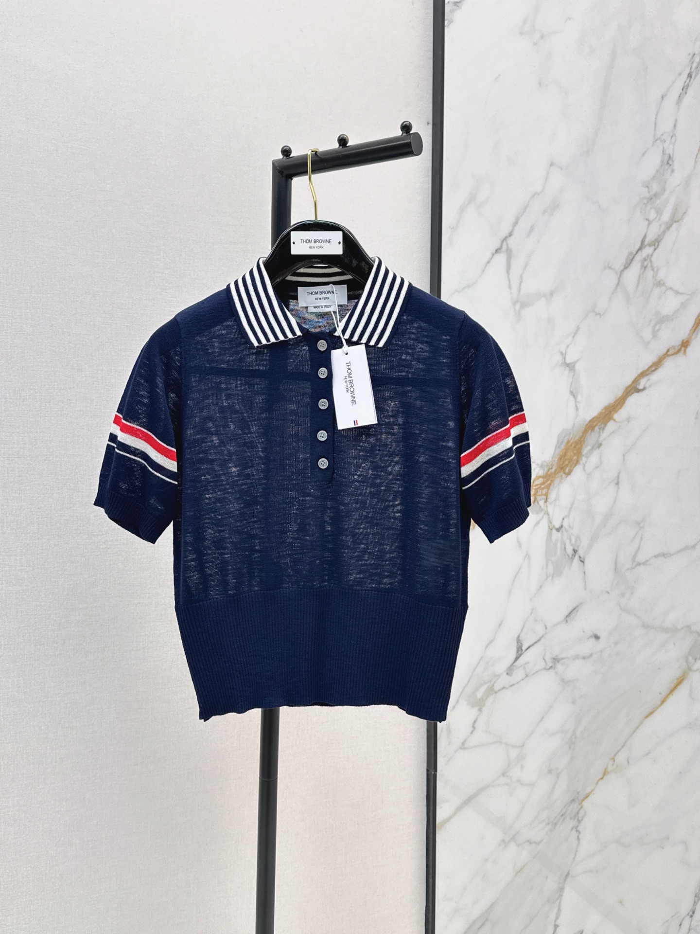 Thom New Striped Polo Short-Sleeve Knit Top