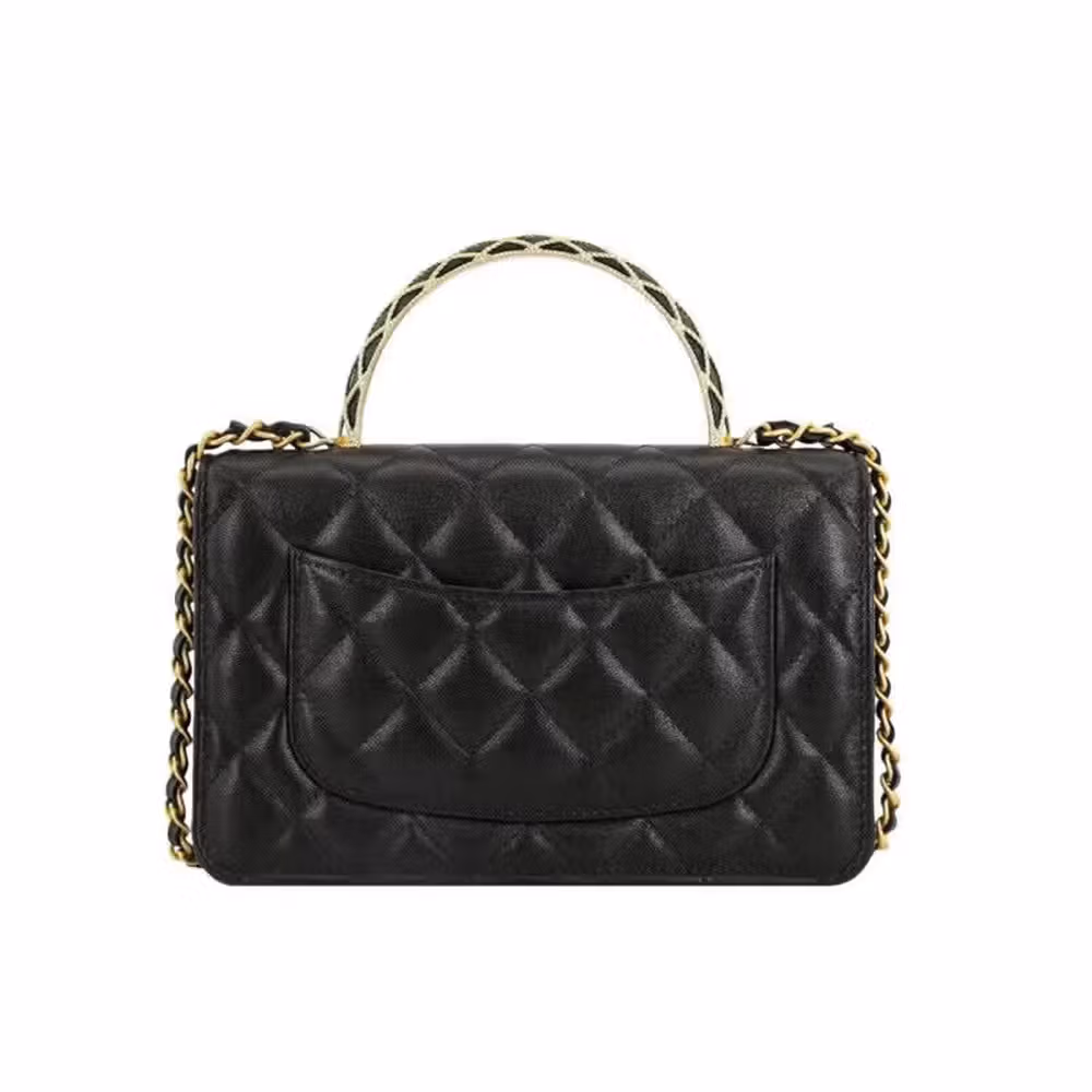 Chanel (CHANEL) women's bag 23A woc vintage handle embossed buckle diamond plier leather chain sheepskin shoulder messenger bag ladies gift black length 19.2cm wide 3.5cm high 12.3cm