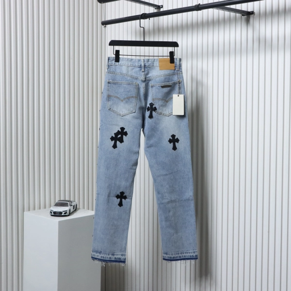 Chrome Hearts Black Cross Leather Patch Jeans