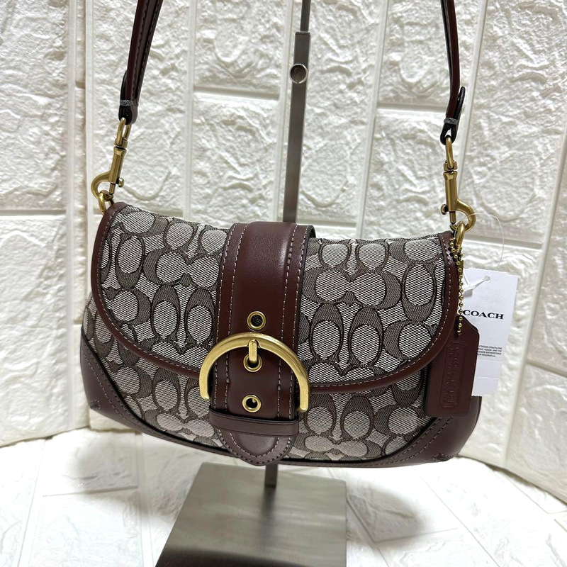 Coach CJ814 Soho Shoulder Bag, Brown Signature Canvas, Logo Lock, Brown