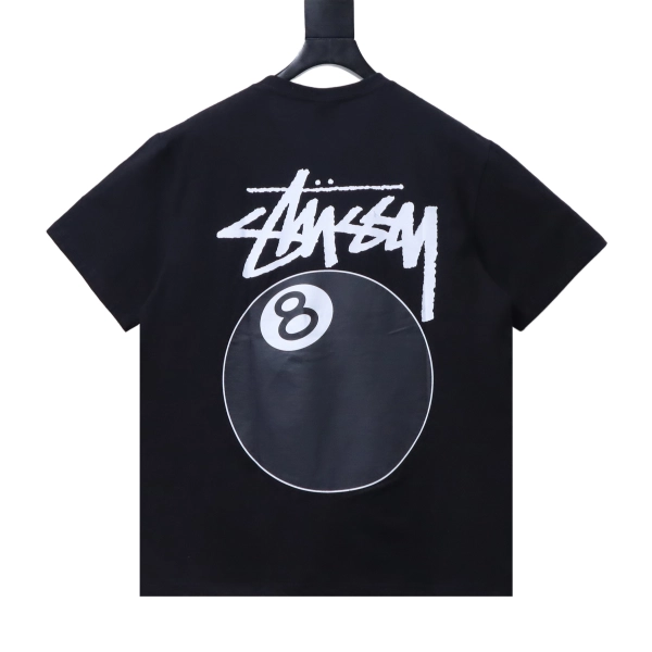 Stussy black 8-ball print short-sleeved  shirt black