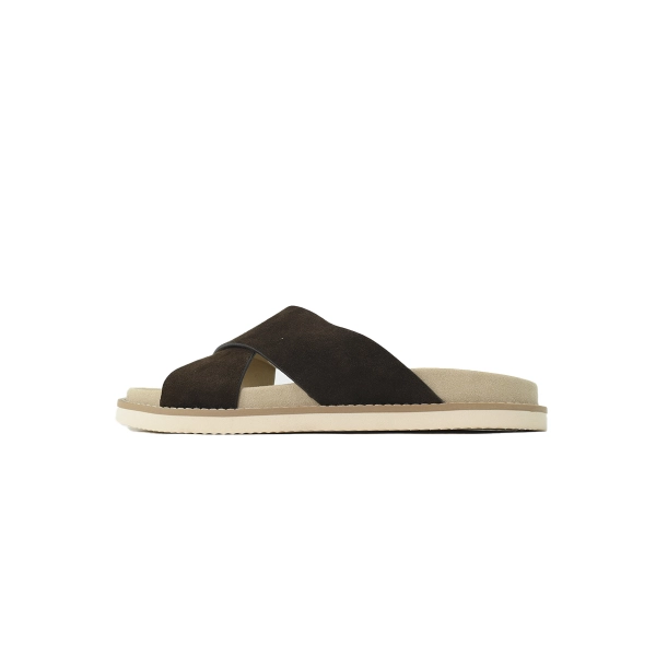 Brunello Cucinelli Suede Crisscross Slides Coffee