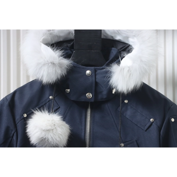 Moose Knuckles  Debbie Shearling Bomber Jacket Dark Blue With A Pom-Pom