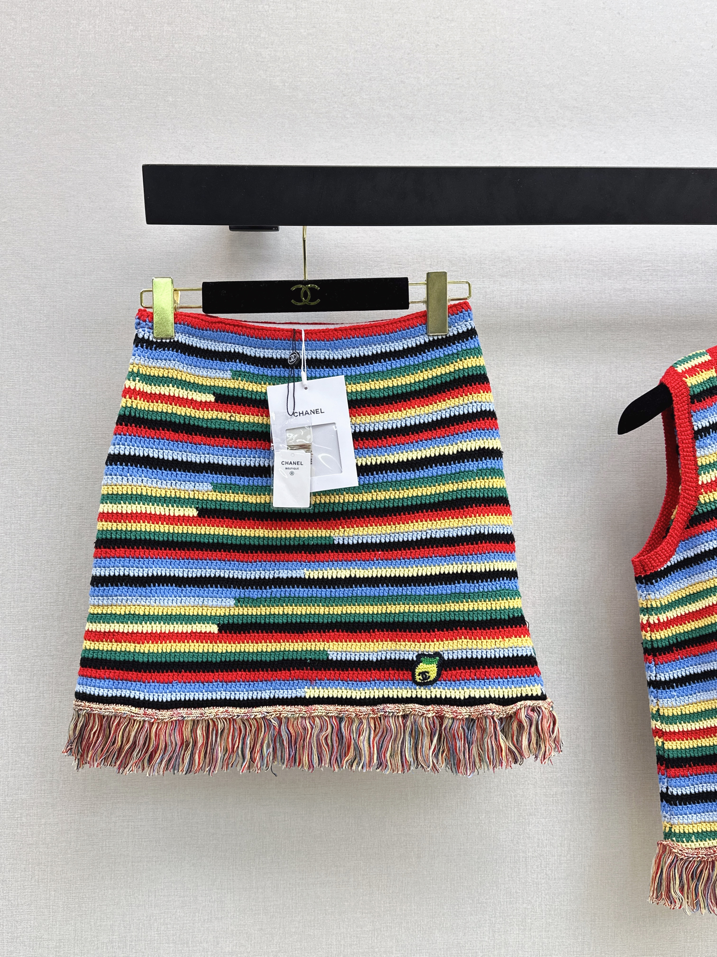 Chan New Striped Tassel Knitted skirt